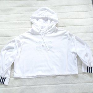 Adidas Pullover White Crop Sweatshirt Large Oversize with split sleeve.